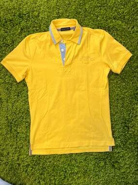 Kent & Curwen Yellow Polo Shirt with Blue Contrast Collar and Crest